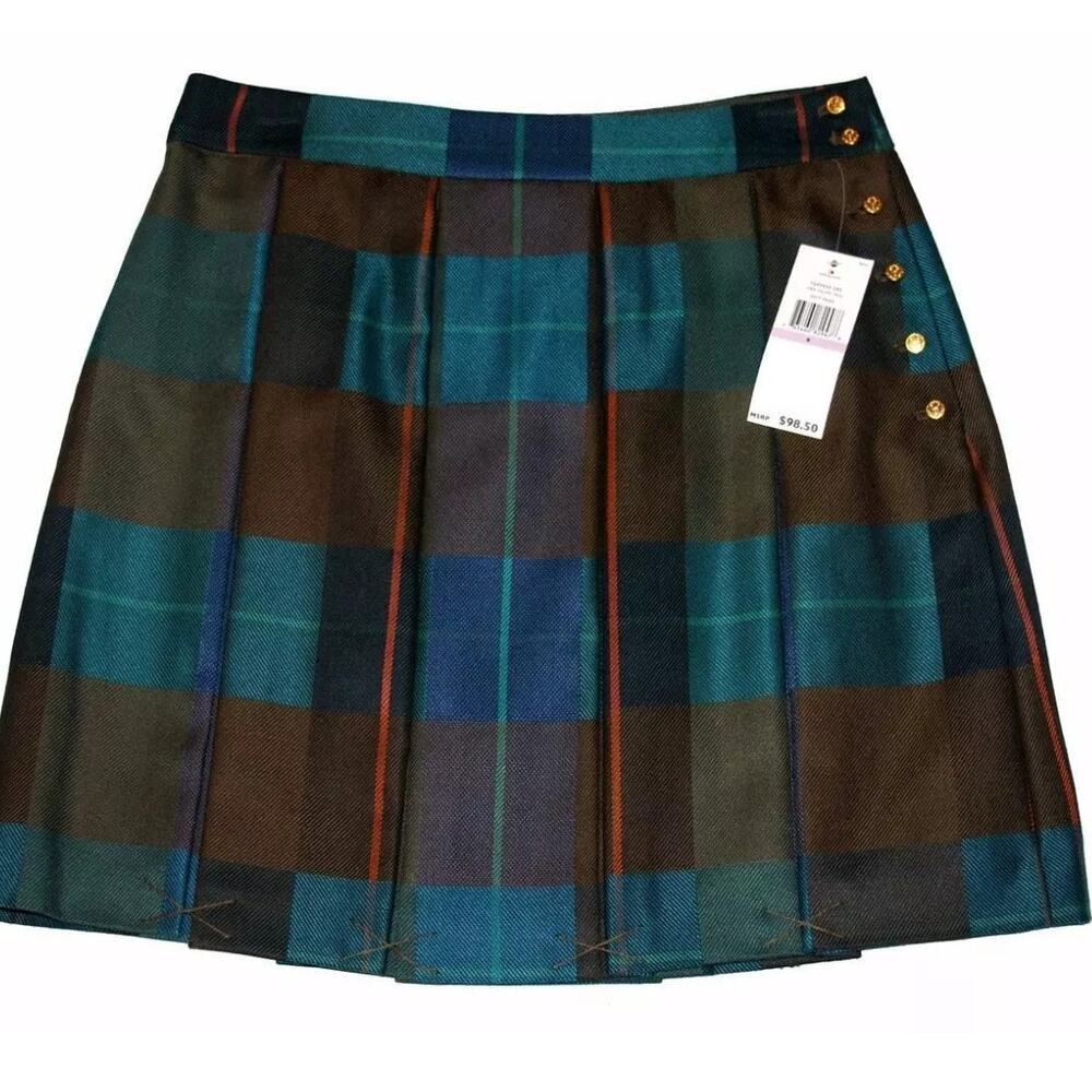 Tommy Hilfiger Green Brown Plaid Pleated Skirt  
 Wms‎ 6